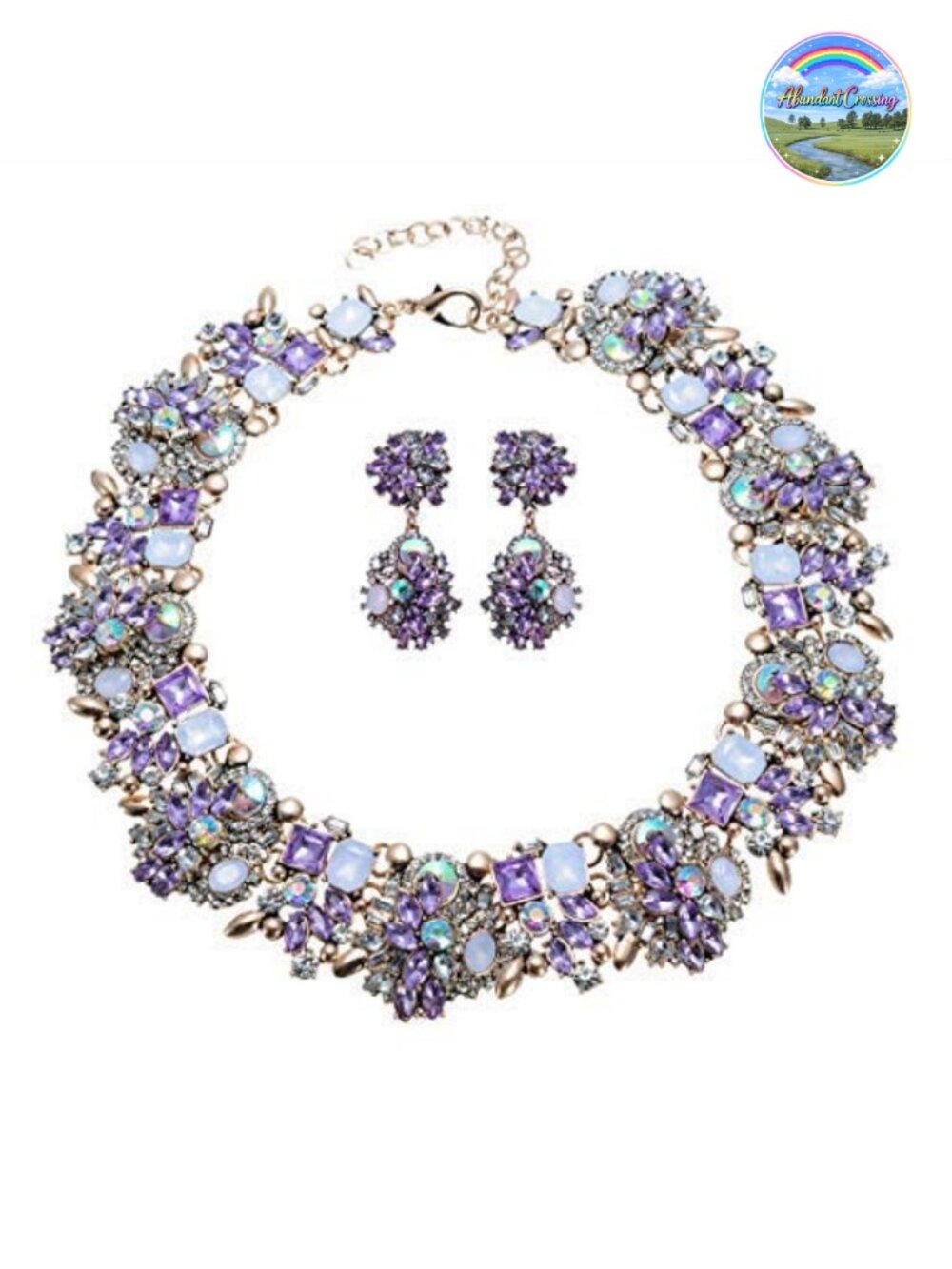 Vintage Crystal Rhinestone Choker Bib Necklace Earring Set Copper Alloy
